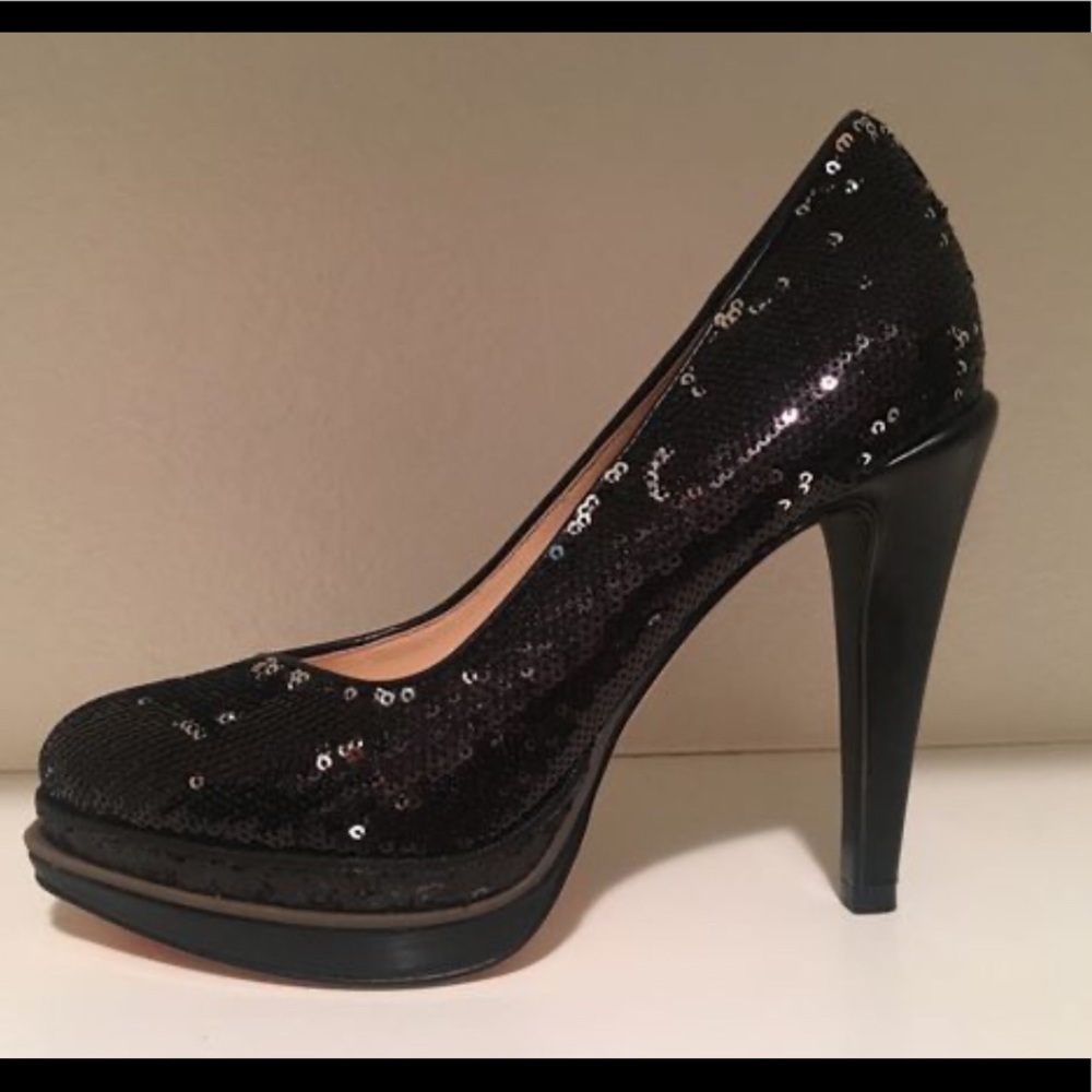 Cole Haan Black Sequin Double Platform Heels